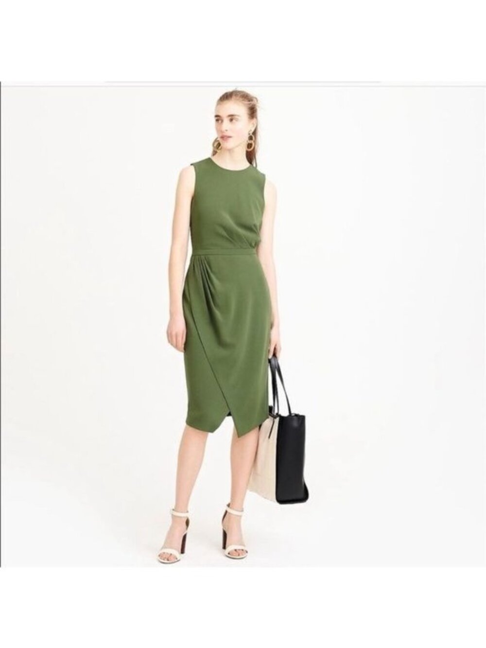 J. Crew Asymmetrical sleeveless Sheath Dress in dark seaweed Green 2